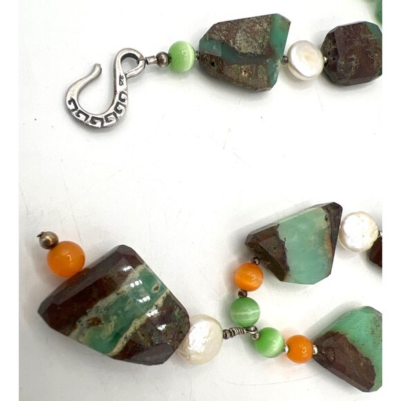 Artisan Chrysoprase Nugget 18" Necklace 925 Hook Pearls Agate Glass Beads Chunky - Picture 2 of 13